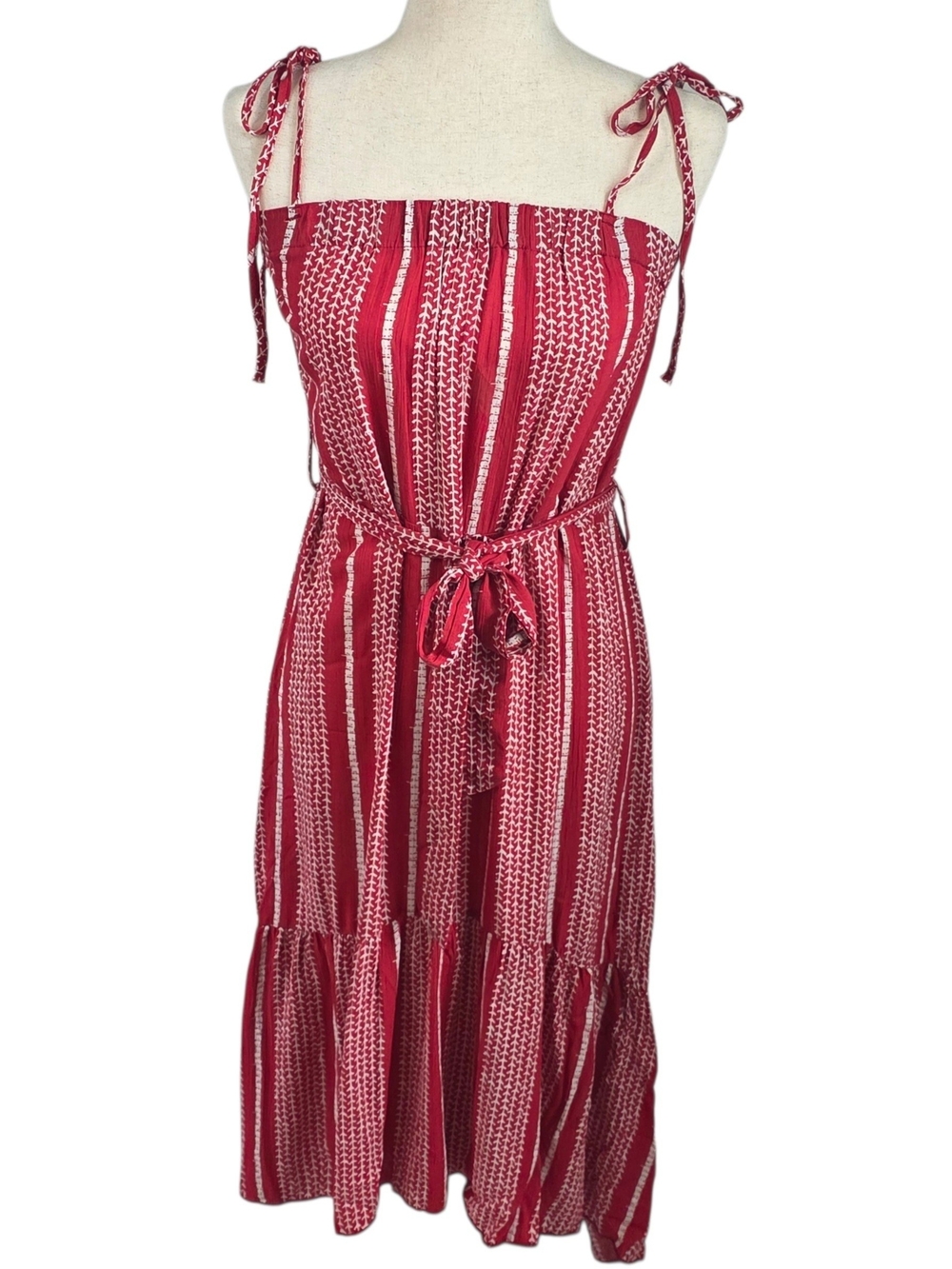 Stellah Anthropologie Red and White Striped Sleeveless Midi Dress Size Medium